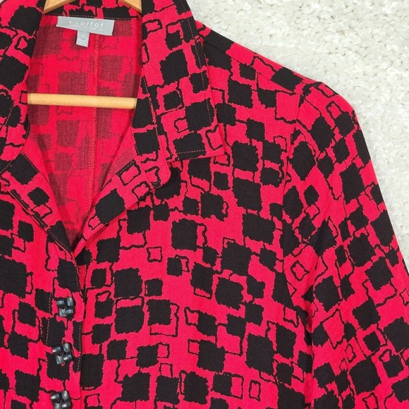 Habitat Clothes To Live In Shirt Womens Medium Red Black‎ Button Up Artsy - Picture 3 of 12